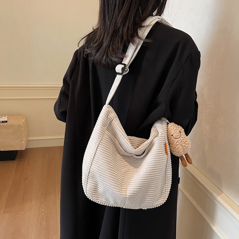 BUBM Corduroy Shoulder Bag Women's Black/White/Coffee-7