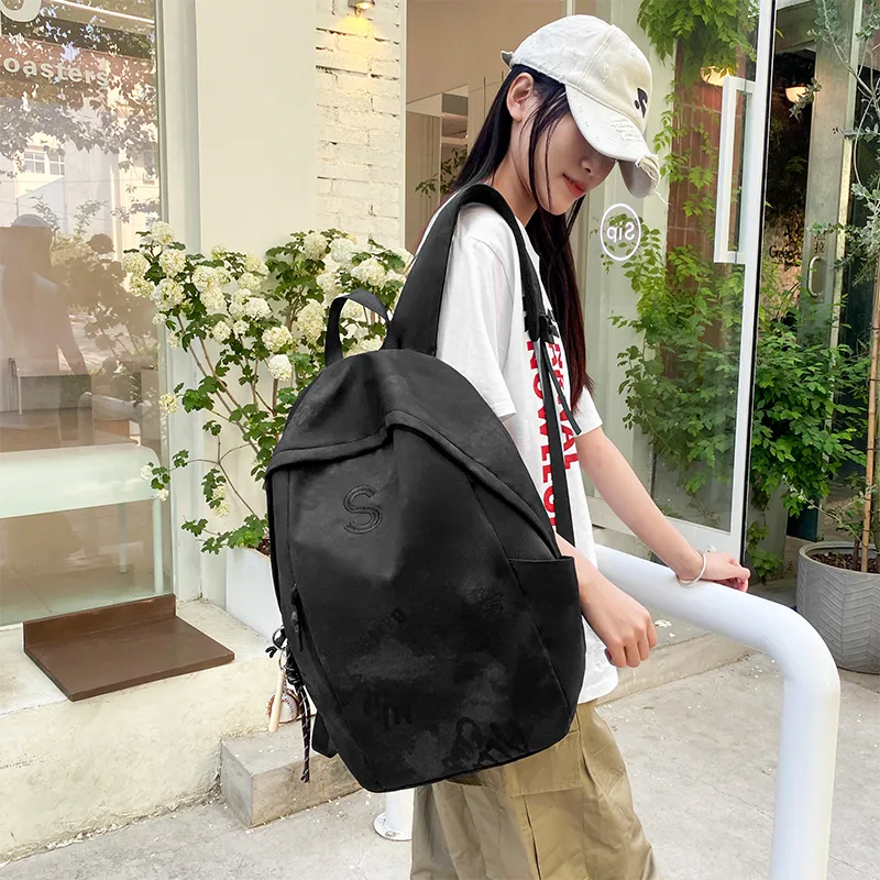 BUBM Nylon Backpack Unisex Black/Beige/Green/Burgundy-5