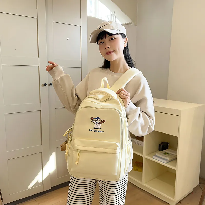 BUBM Nylon Backpack Unisex Yellow/Black/White/Khaki/Blue-4