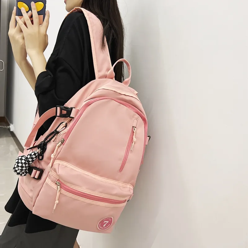 BUBM Nylon Backpack Unisex Pink/Black/Red/White-2
