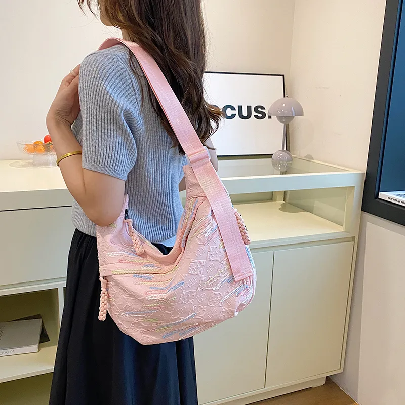 BUBM Composite Cloth Shoulder Bag Unisex White/Black/Blue/Pink-17