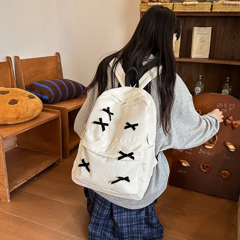 BUBM Corduroy Backpack Regular Unisex Black/White-17