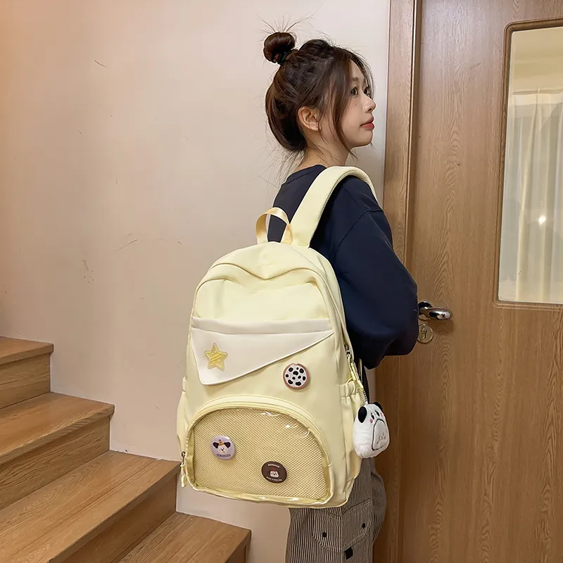 BUBM Cotton Backpacks Backpack Regular Unisex Yellow/Blue/Pink/Black/White-5