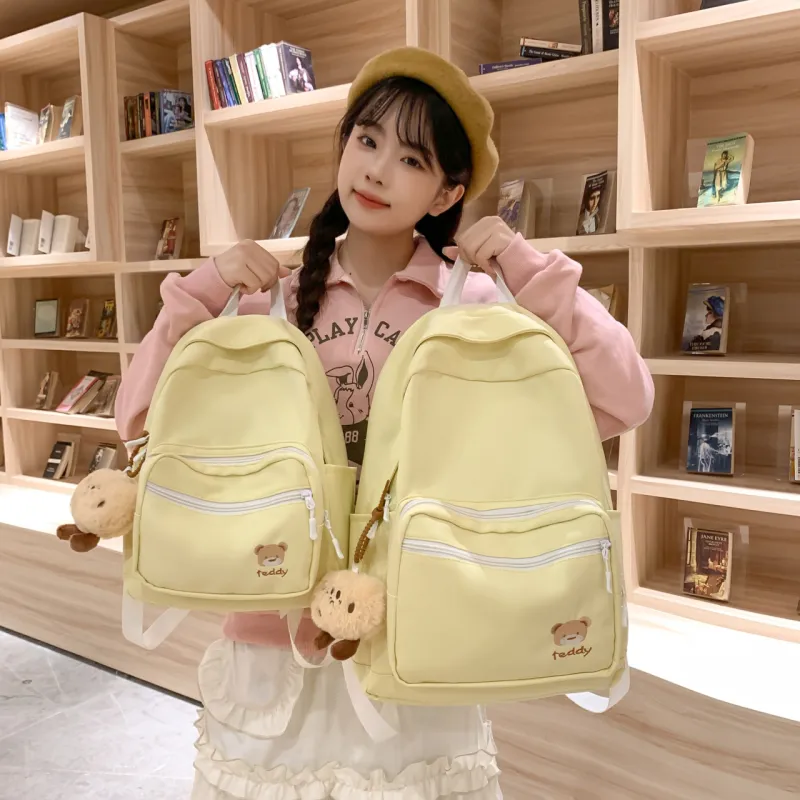 BUBM Nylon Backpack Regular Unisex Light Blue/Light Green/Yellow/Ecru/Pink/Black-12