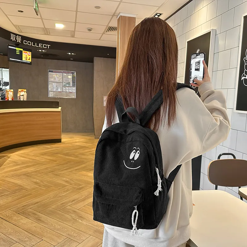 BUBM Corduroy Backpack Regular Unisex Black/White/Brown/Green-8
