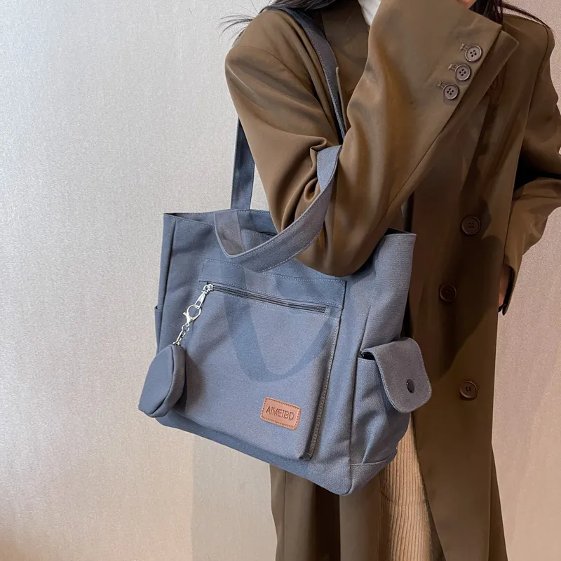 BUBM Canvas Bag, Shoulder Bag Women's White/Navy Blue/Khaki-9