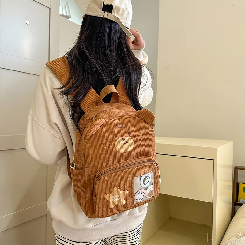 BUBM Corduroy Backpack Regular Unisex Apricot/Khaki/Brown-15