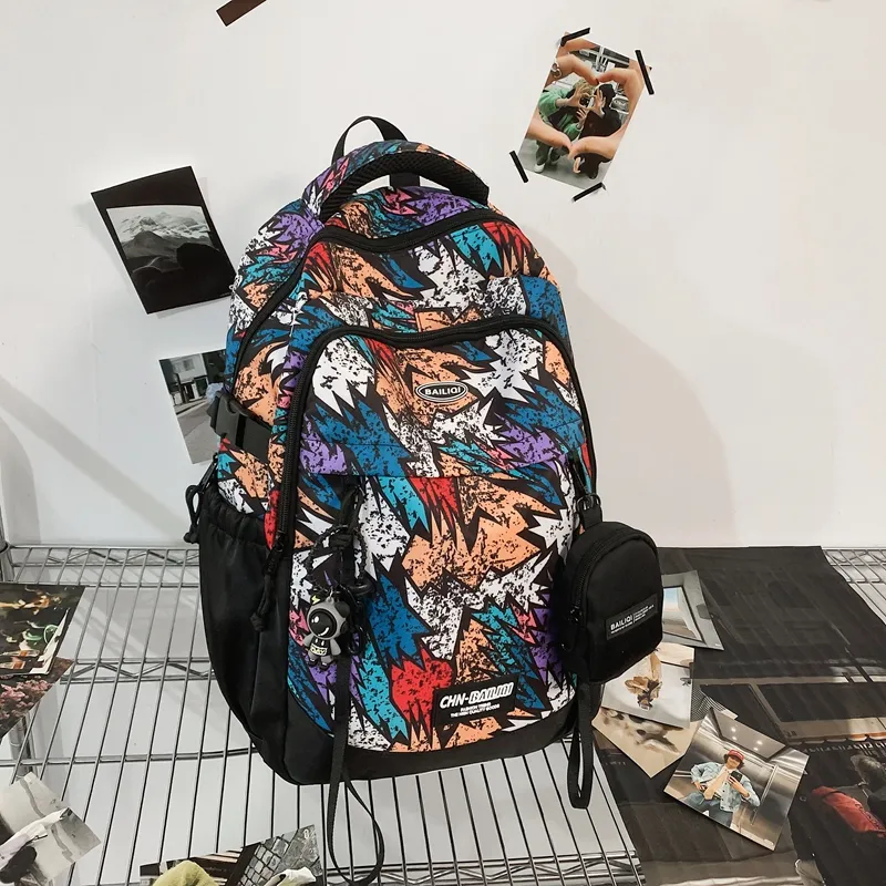 BUBM Nylon Backpack Unisex Black/White/Green-13