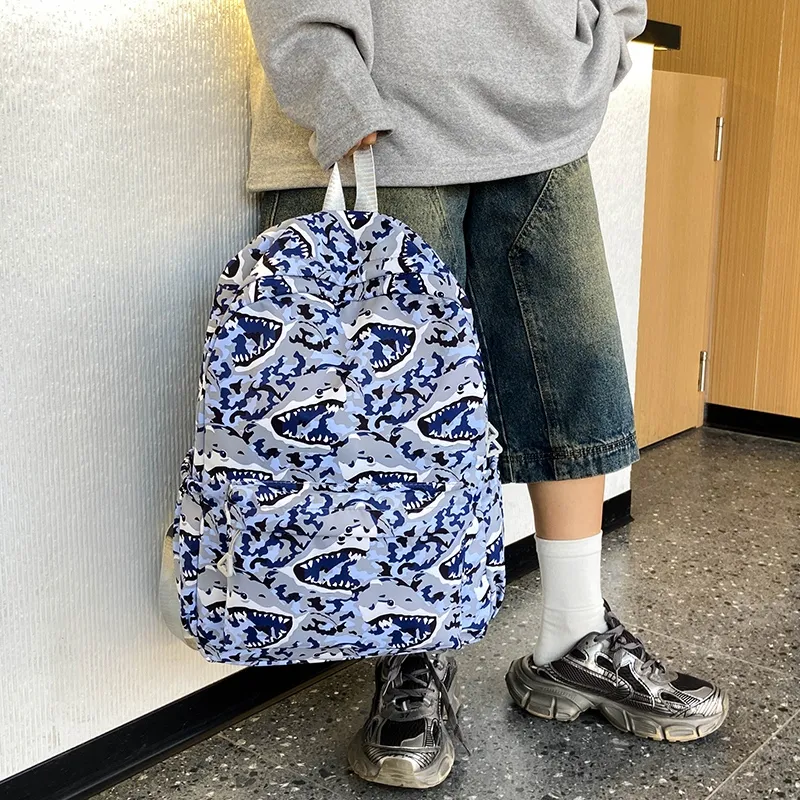 BUBM Nylon Backpack Regular Unisex Sky Blue/Navy Blue/Gray/Purple/Green-8