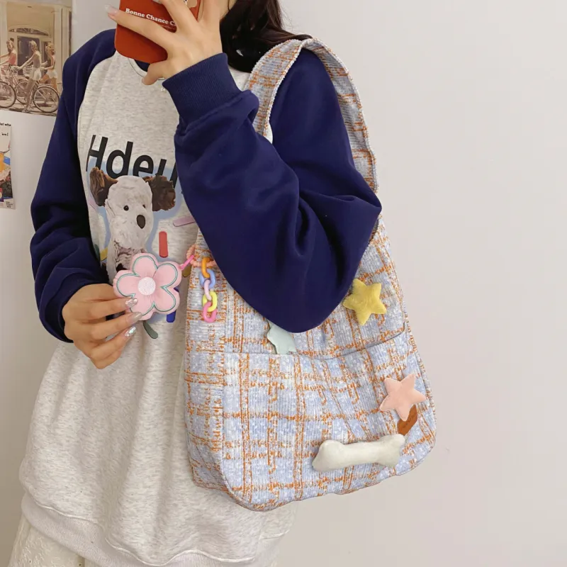 BUBM Fleece Shoulder Bag Unisex Green/Blue/Pink-9