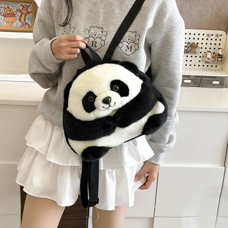 BUBM Velour Backpack Unisex Black White-3
