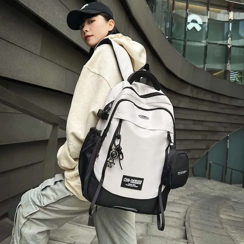 BUBM Nylon Backpack Unisex Black/White/Green-15
