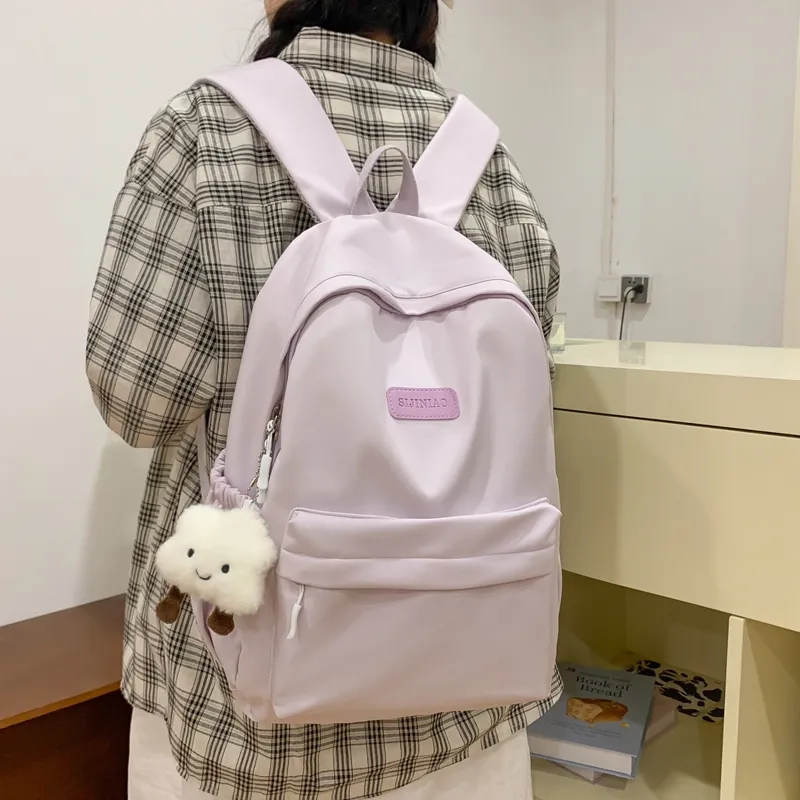 BUBM Nylon Backpack Unisex Black/White/Pink/Purple/Green-25