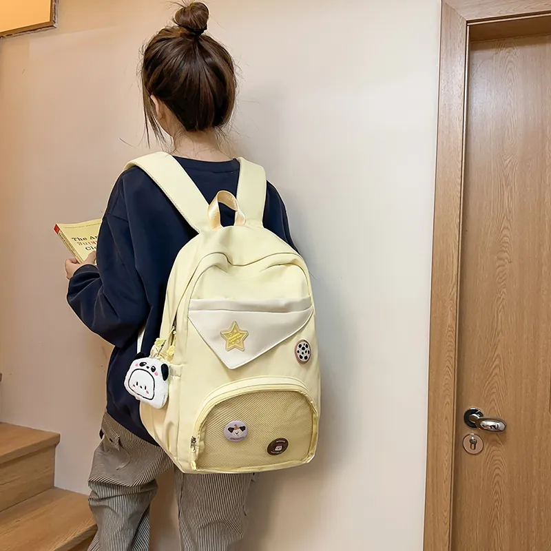 BUBM Cotton Backpacks Backpack Regular Unisex Yellow/Blue/Pink/Black/White-2