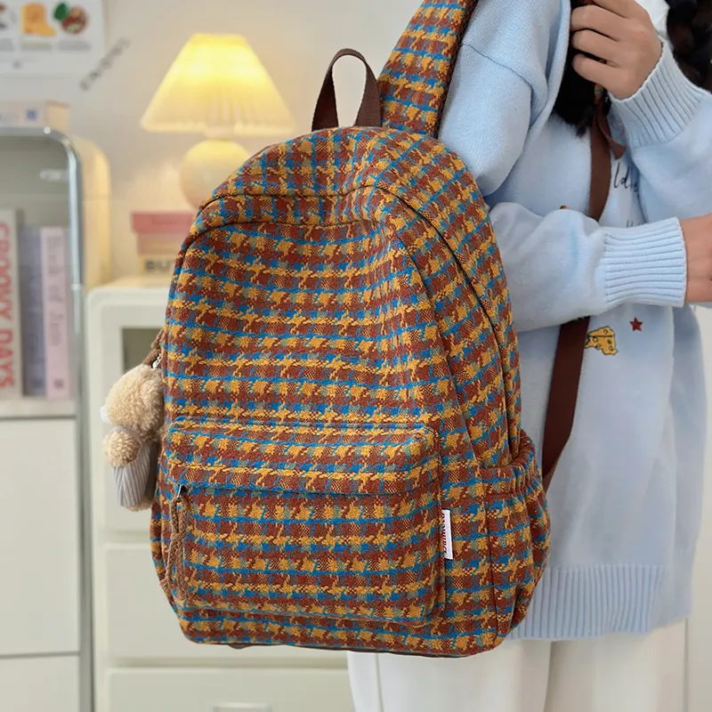 BUBM Composite Cloth Backpack Unisex Brown & Yellow/Gray Blue/Blue & Red/Orange-3