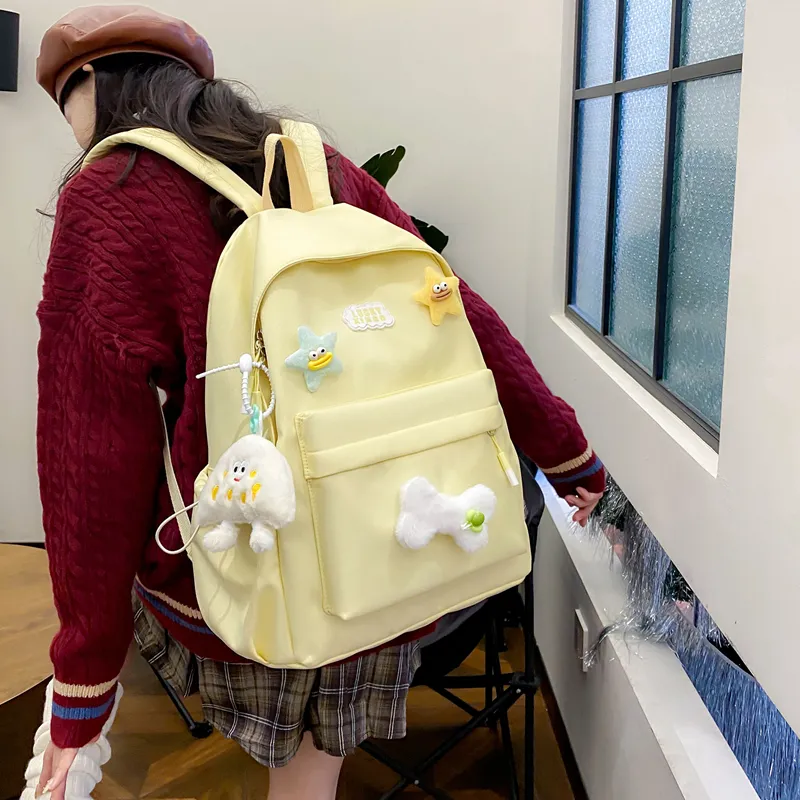 BUBM Nylon Backpack Women's White/Black/Pink/Light Green/Yellow-13