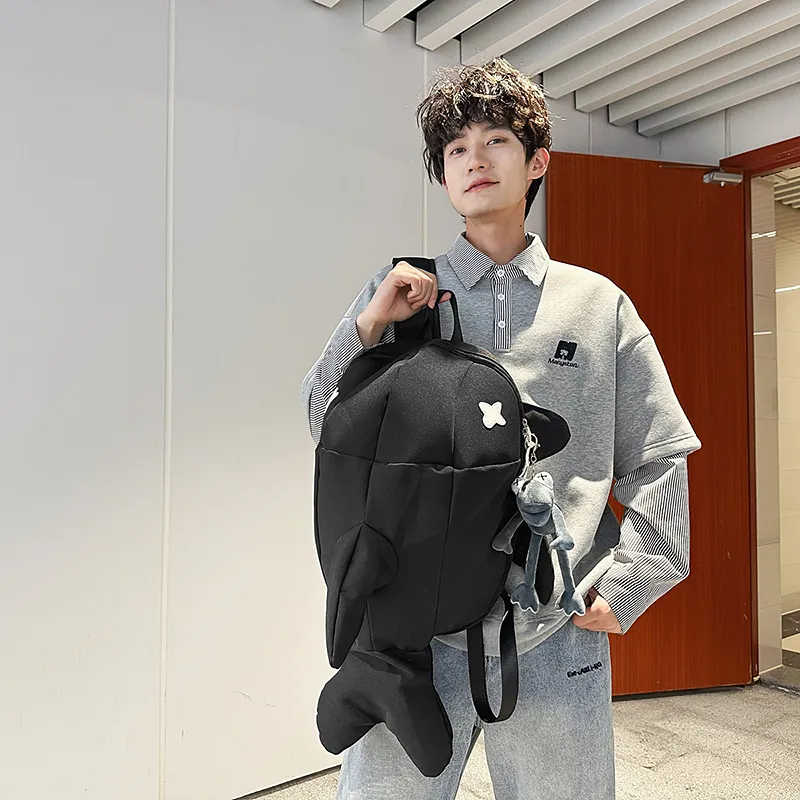BUBM Nylon Backpack Unisex White/Gray/Black-16