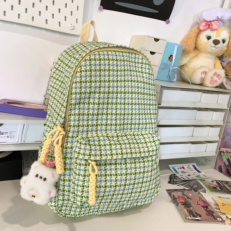 BUBM Cotton Linen Blend Backpack Unisex Yellow/Khaki/Green/Blue/Pink-1