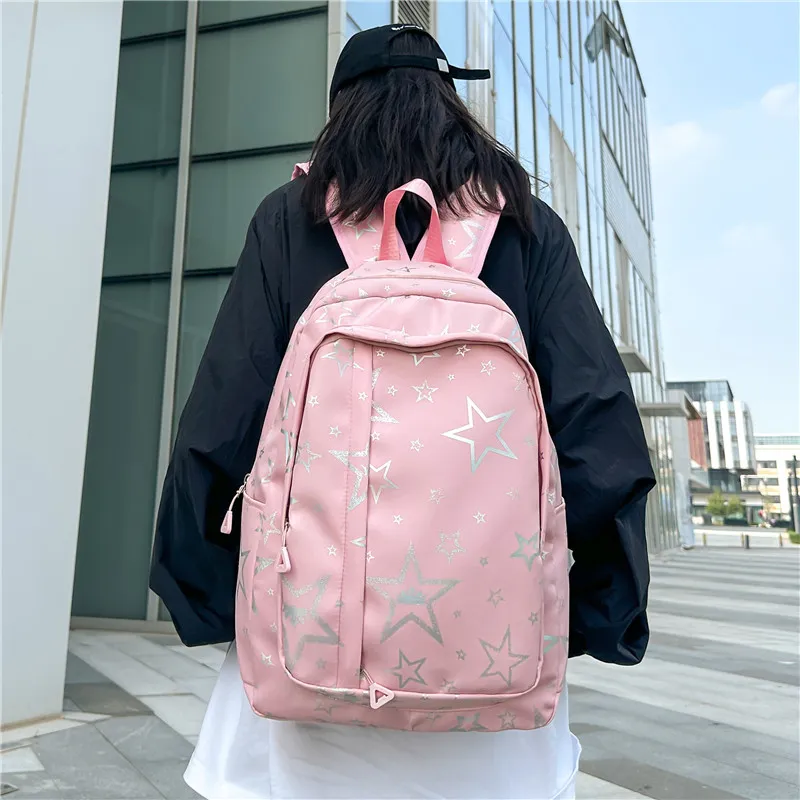 BUBM Composite Cloth Backpack Unisex White/Black/Purple/Orange/Green/Pink-21
