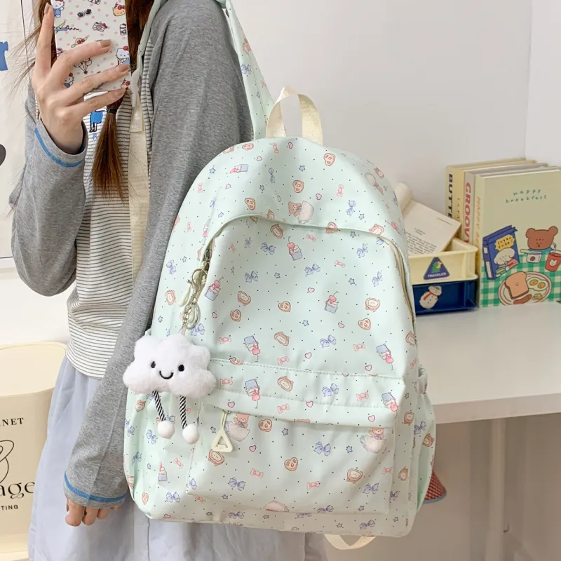 BUBM Composite Cloth Backpack Unisex White/Green-13