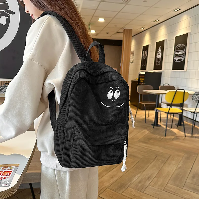 BUBM Corduroy Backpack Regular Unisex Black/White/Brown/Green-11
