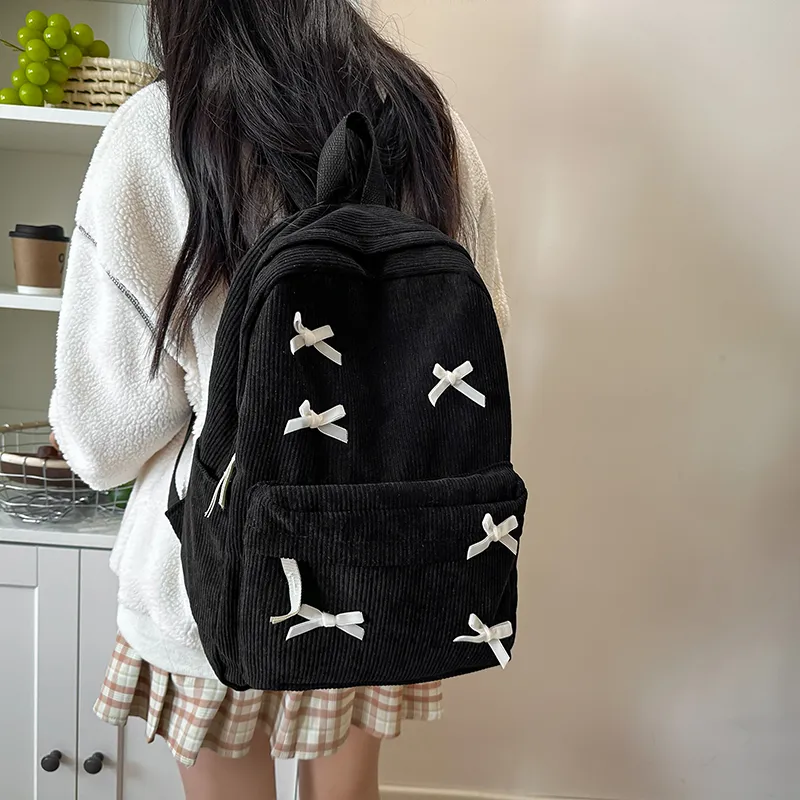 BUBM Corduroy Backpack Regular Unisex Black/White-10