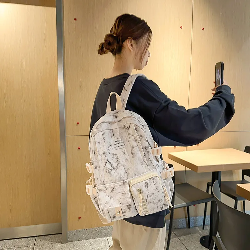 BUBM Nylon Backpack Unisex Black/Ecru/Burgundy/Blue-7