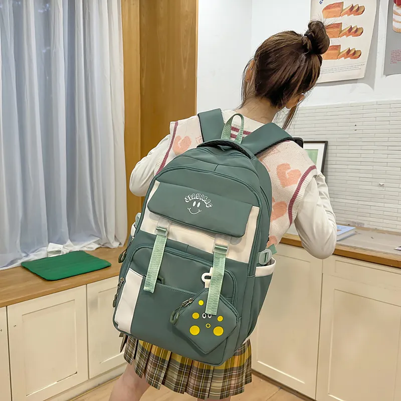 BUBM Nylon Backpack Unisex Black/Ecru/Green/Pink/Khaki/Bayberry Red-16