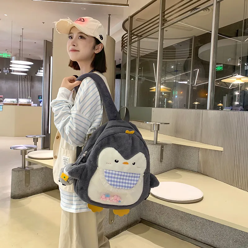 BUBM Plush Backpack Women's Light Gray/Dark Gray/Pink-19