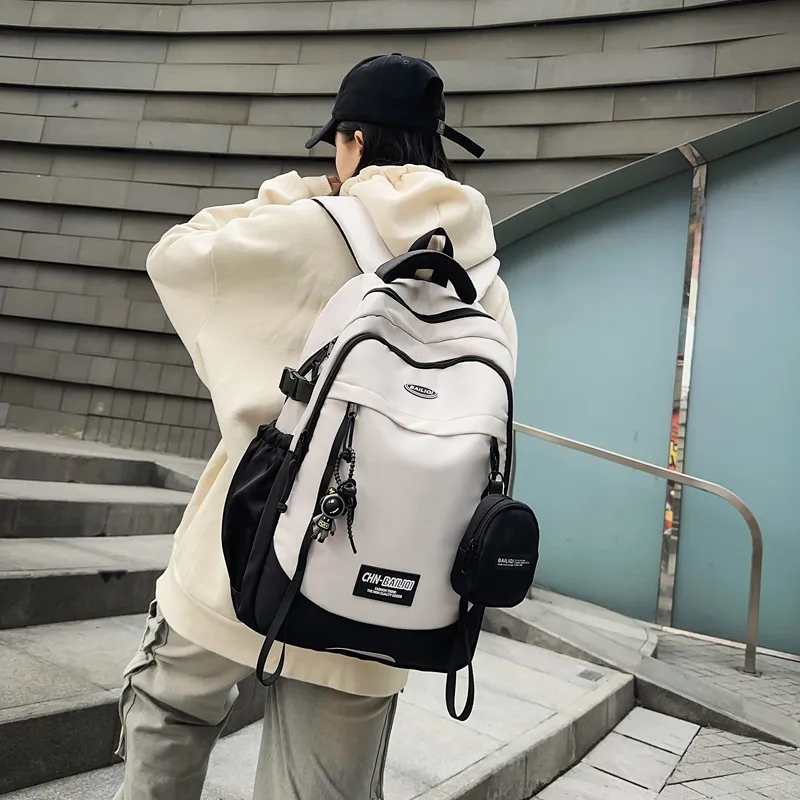 BUBM Nylon Backpack Unisex Black/White/Green-19