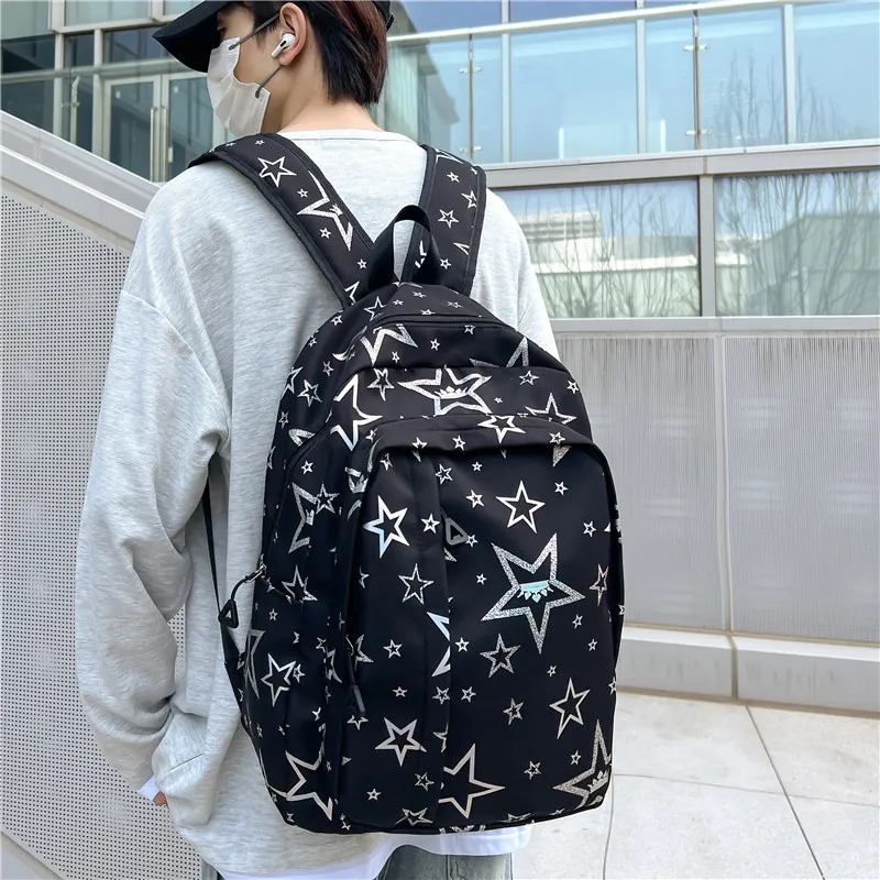 BUBM Composite Cloth Backpack Unisex White/Black/Purple/Orange/Green/Pink-7