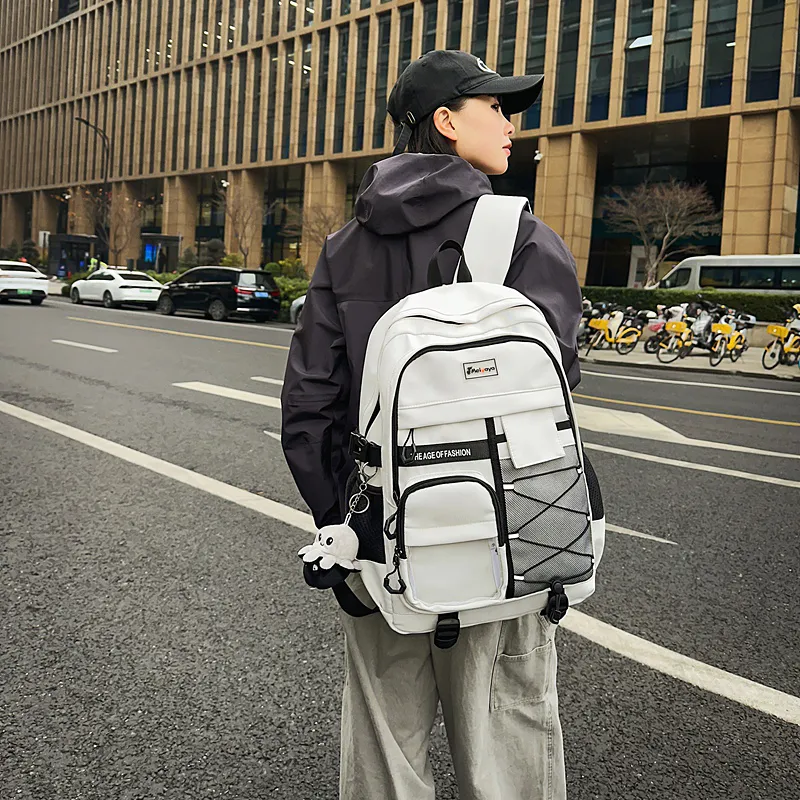 BUBM Nylon Backpack Unisex Light Gray/Black/Navy Blue/Beige-4