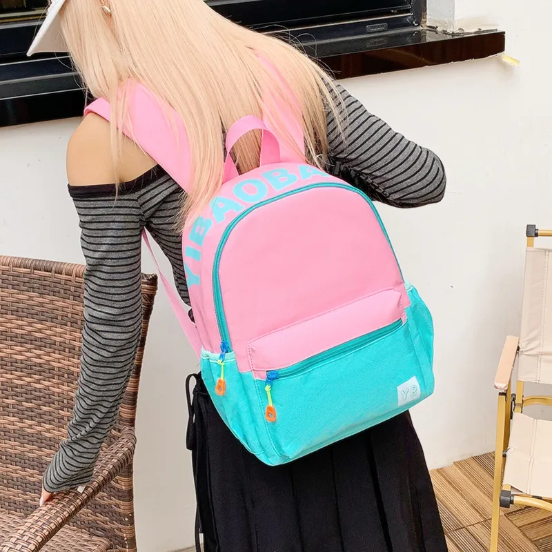 BUBM Nylon Fabric Backpack Unisex Red/Yellow/Teal/Purple Pink/Pink Green/Dark Pink-28