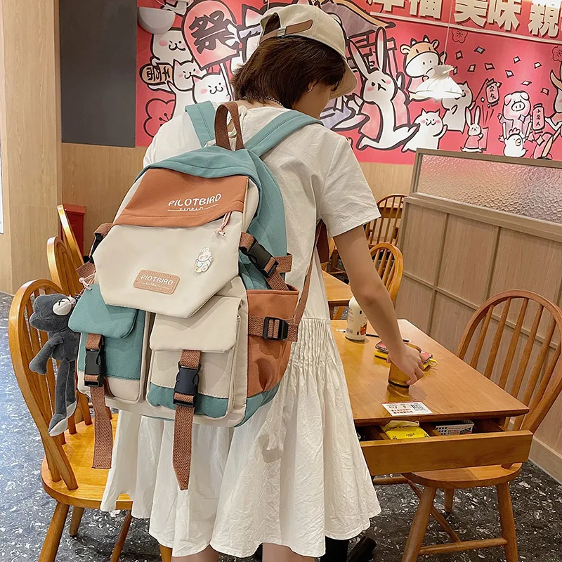 BUBM Canvas Backpack Women's Blue/Green/Red/Black-10