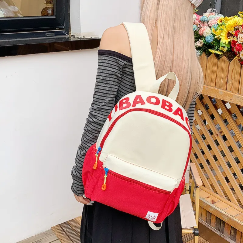 BUBM Nylon Fabric Backpack Unisex Red/Yellow/Teal/Purple Pink/Pink Green/Dark Pink-3
