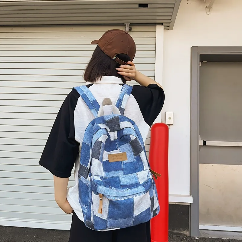 BUBM Denim Backpack Unisex Black/Blue/Brown-9
