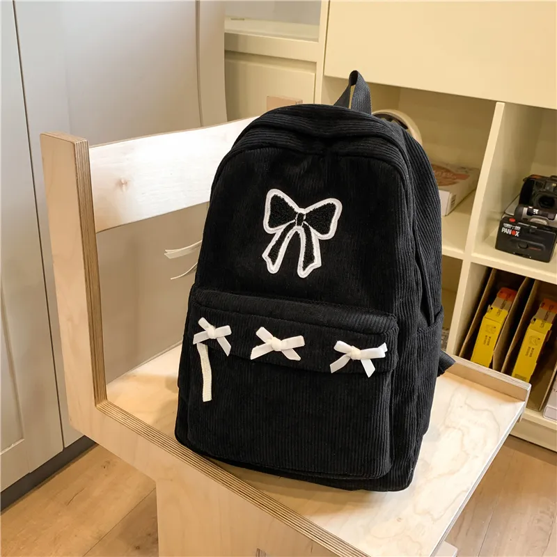 BUBM Corduroy Backpack Regular Unisex Black/White-2