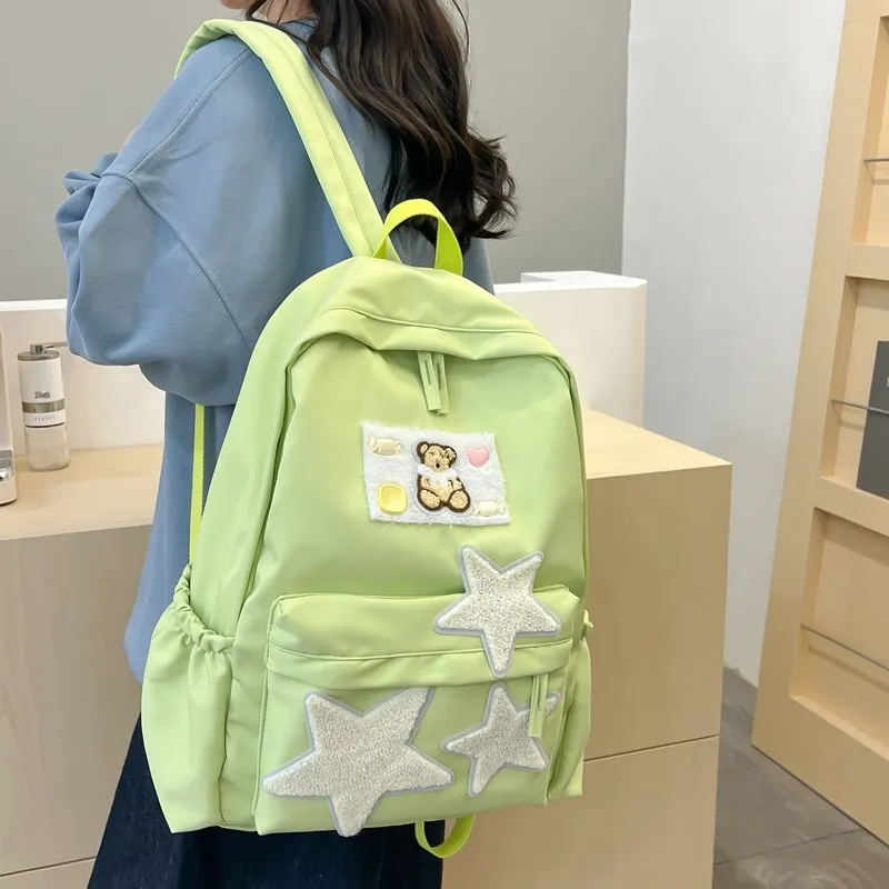 BUBM Composite Cloth Backpack Regular Unisex Black/White/Yellow/Green-14