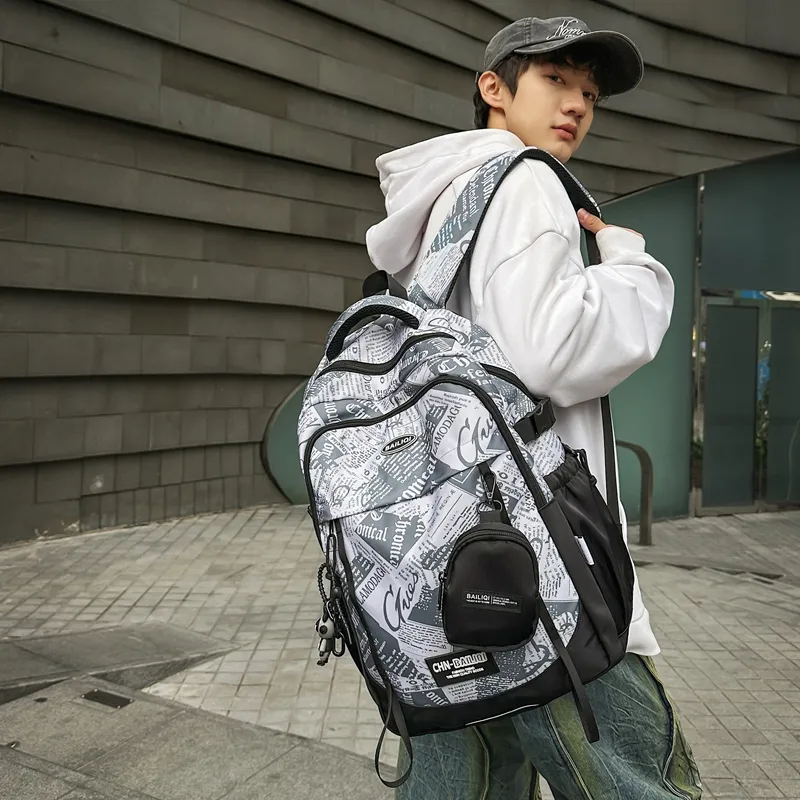 BUBM Nylon Backpack Unisex Black/White/Green-9