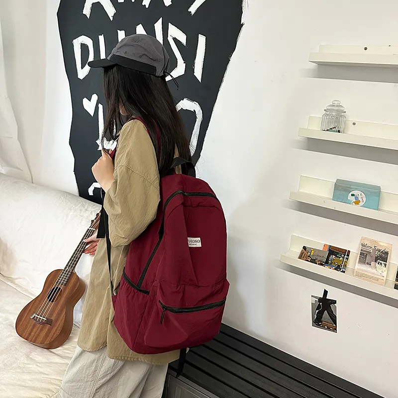 BUBM Nylon Backpack Unisex Black/Pink/Burgundy/Violet/Army Green-9