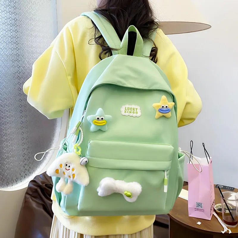BUBM Nylon Backpack Women's White/Black/Pink/Light Green/Yellow-5