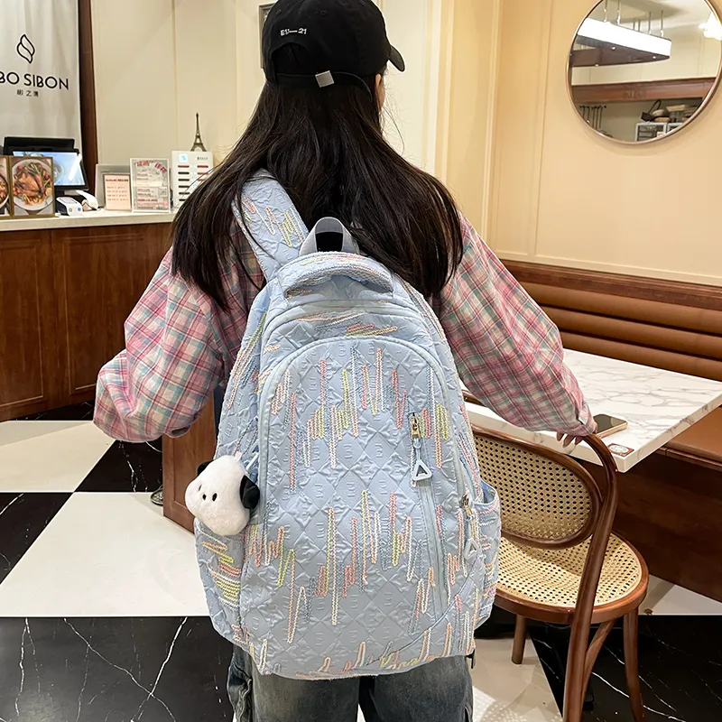 BUBM Nylon Fabric Backpack Regular Unisex Black/White/Pink/Blue-1