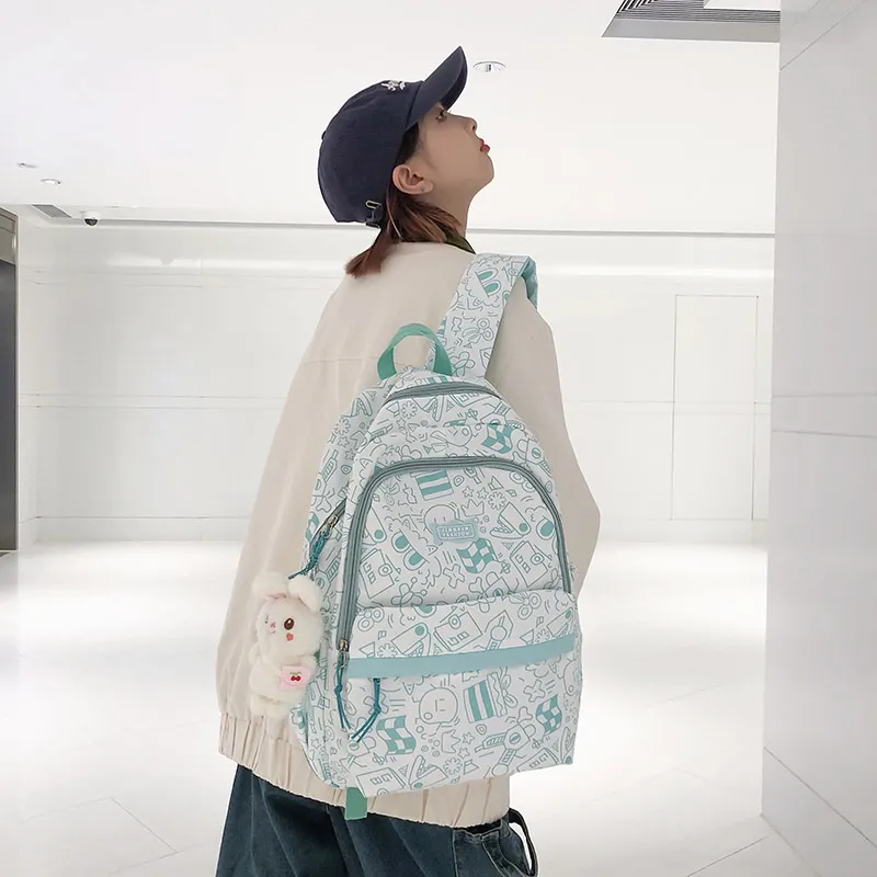 BUBM Nylon Backpack Unisex Black/Purple/Green/Blue/Pink-13