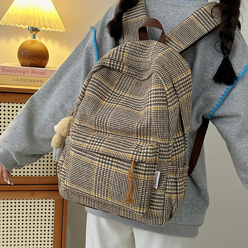 BUBM Composite Cloth Backpack Unisex Brown & Yellow/Gray Blue/Blue & Red/Orange-7