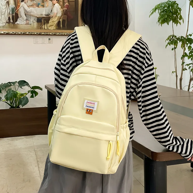 BUBM Nylon Fabric Backpack Unisex Black/White/Yellow/Pink-14