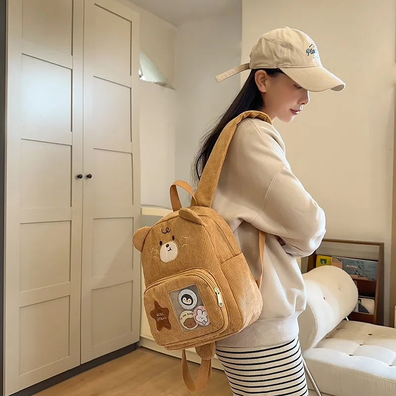 BUBM Corduroy Backpack Regular Unisex Apricot/Khaki/Brown-7