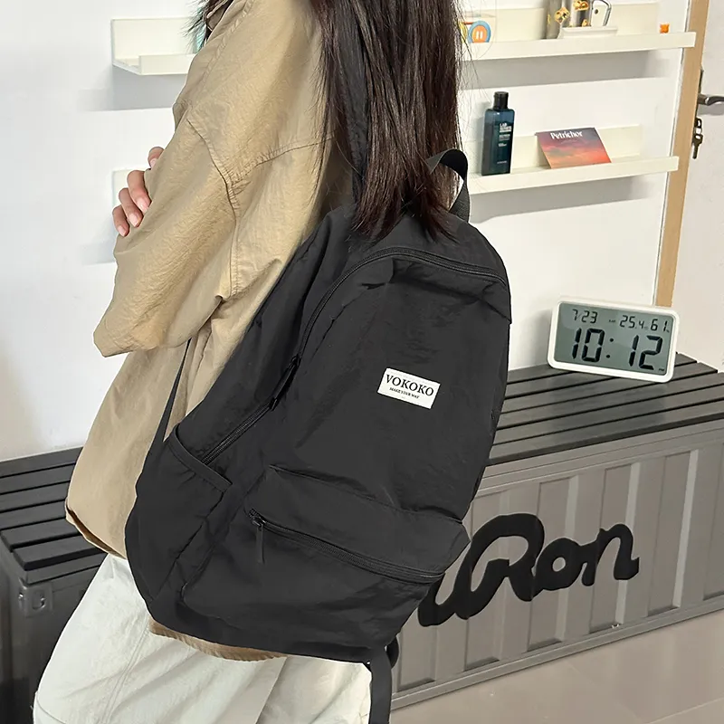 BUBM Nylon Backpack Unisex Black/Pink/Burgundy/Violet/Army Green-1
