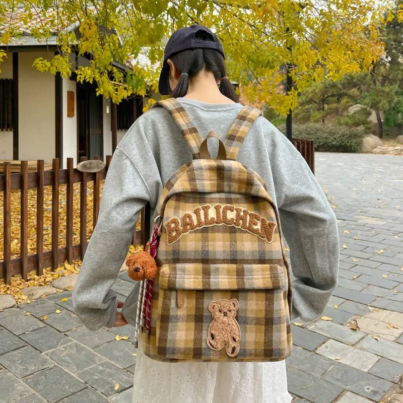 BUBM Woolen Backpack Women's Red/Blue/Coffee/Khaki/Beige Coffee-6