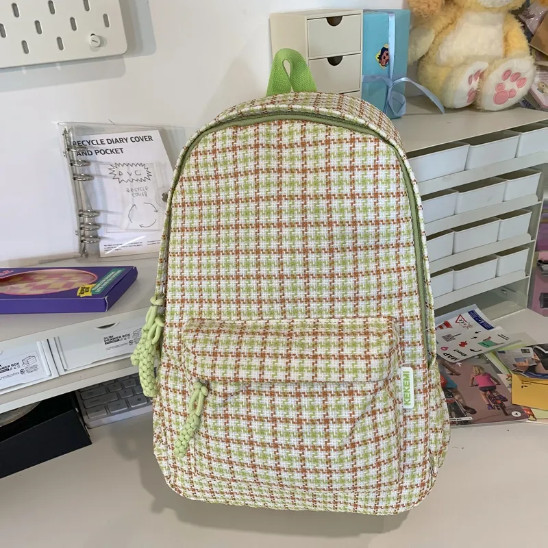 BUBM Cotton Linen Blend Backpack Unisex Yellow/Khaki/Green/Blue/Pink-8