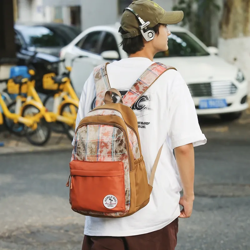 BUBM Nylon Backpack Unisex Pink/Orange/White-8